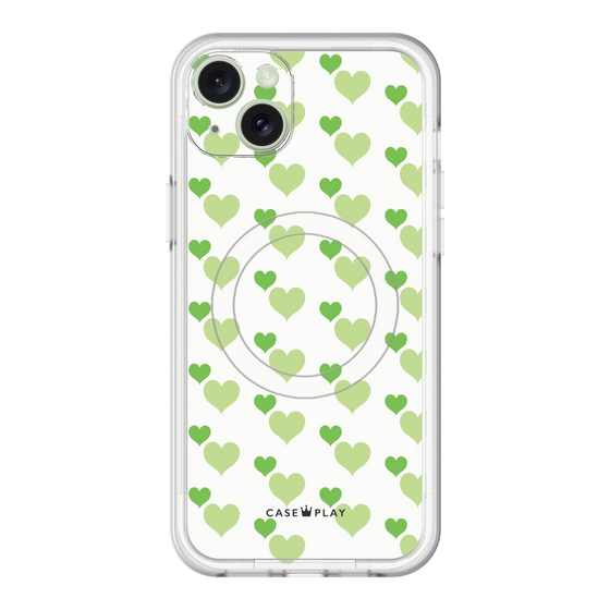 スリムプロテクションプレミアムケース with MagSafe［ Stripe Hearts - Green ］