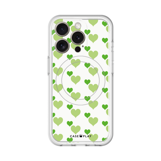 スリムプロテクションプレミアムケース with MagSafe［ Stripe Hearts - Green ］