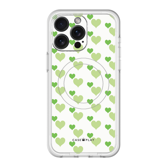 スリムプロテクションプレミアムケース with MagSafe［ Stripe Hearts - Green ］