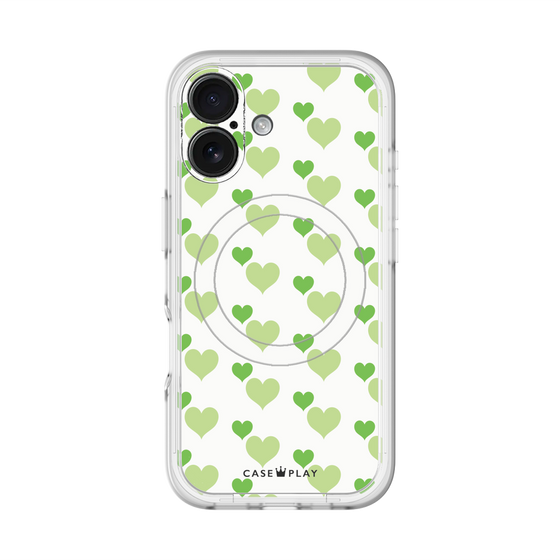 スリムプロテクションプレミアムケース with MagSafe［ Stripe Hearts - Green ］