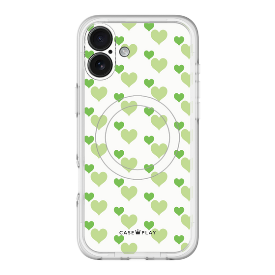 スリムプロテクションプレミアムケース with MagSafe［ Stripe Hearts - Green ］