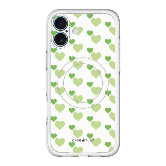 スリムプロテクションプレミアムケース with MagSafe［ Stripe Hearts - Green ］