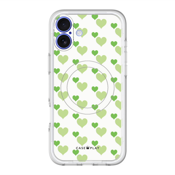 スリムプロテクションプレミアムケース with MagSafe［ Stripe Hearts - Green ］