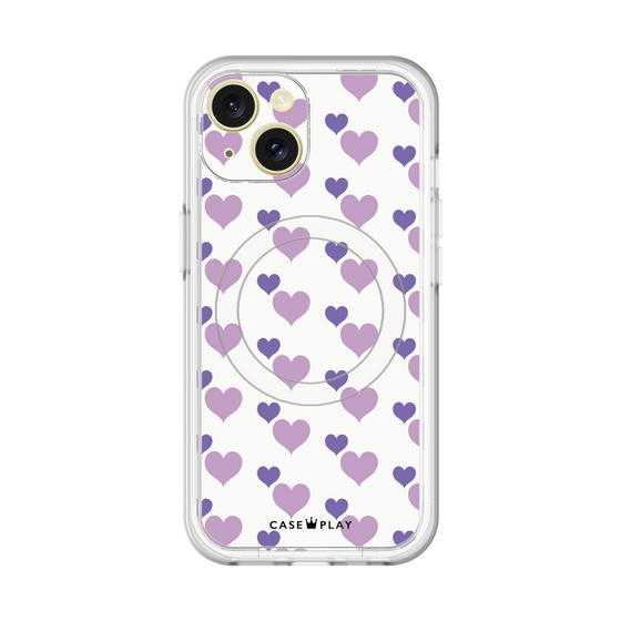 スリムプロテクションプレミアムケース with MagSafe［ Stripe Hearts - Purple ］