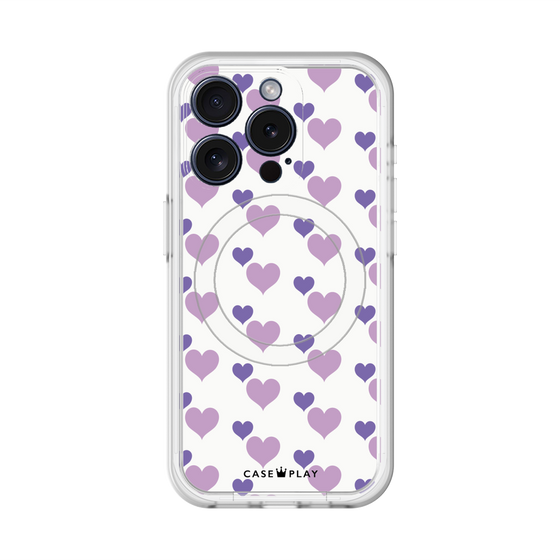 スリムプロテクションプレミアムケース with MagSafe［ Stripe Hearts - Purple ］