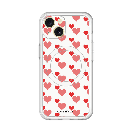 スリムプロテクションプレミアムケース with MagSafe［ Stripe Hearts - Red ］