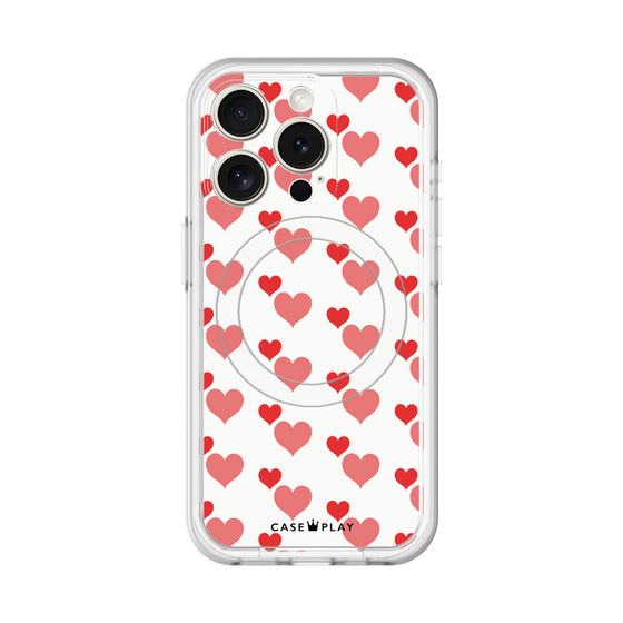 スリムプロテクションプレミアムケース with MagSafe［ Stripe Hearts - Red ］