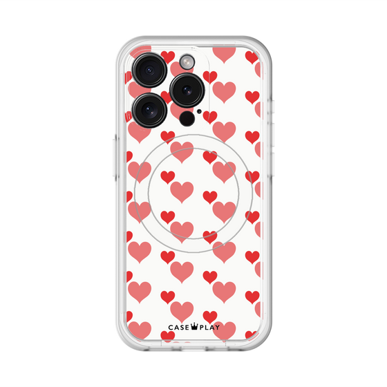 スリムプロテクションプレミアムケース with MagSafe［ Stripe Hearts - Red ］