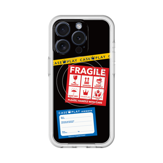スリムプロテクションプレミアムケース with MagSafe［ FRAGILE Stickers - Black ］