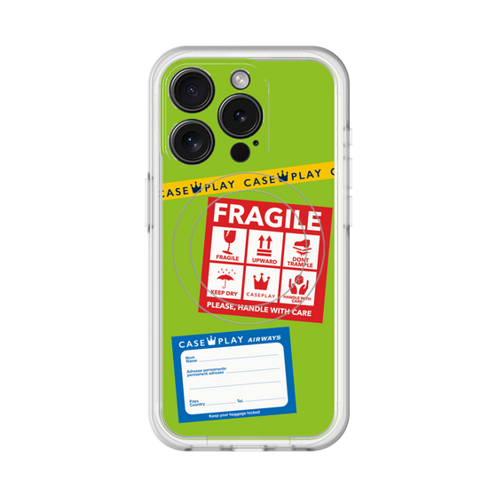 スリムプロテクションプレミアムケース with MagSafe［ FRAGILE Stickers - Green ］
