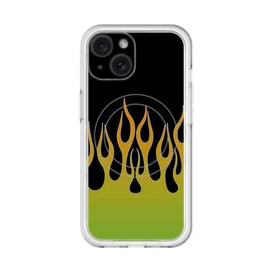 スリムプロテクションプレミアムケース with MagSafe［ 炎 - Green ］