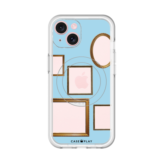 スリムプロテクションプレミアムケース with MagSafe［ Photo Frames - Light Blue ］