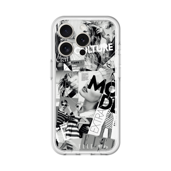 スリムプロテクションプレミアムケース with MagSafe［ ELLE - マガジン- モノクロ ］