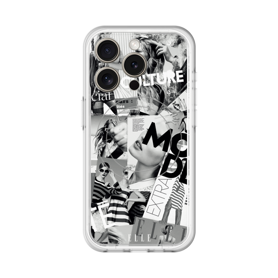 スリムプロテクションプレミアムケース with MagSafe［ ELLE - マガジン- モノクロ ］
