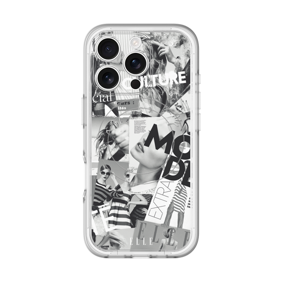 スリムプロテクションプレミアムケース with MagSafe［ ELLE - マガジン- モノクロ ］