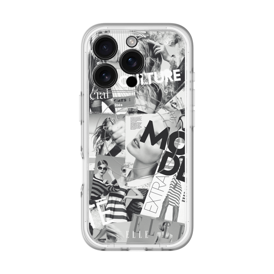 スリムプロテクションプレミアムケース with MagSafe［ ELLE - マガジン- モノクロ ］