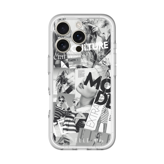 スリムプロテクションプレミアムケース with MagSafe［ ELLE - マガジン- モノクロ ］