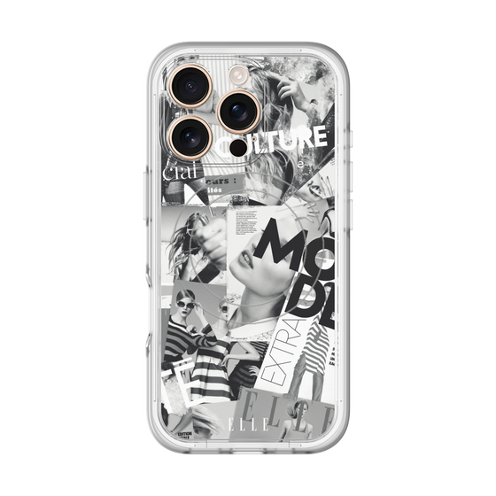 スリムプロテクションプレミアムケース with MagSafe［ ELLE - マガジン- モノクロ ］