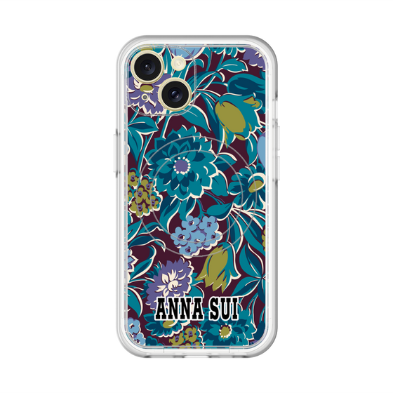 スリムプロテクションプレミアムケース with MagSafe［ ANNA SUI - ガーデンフワラー - シアン ］