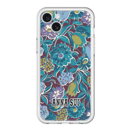 スリムプロテクションプレミアムケース with MagSafe［ ANNA SUI - ガーデンフワラー - シアン ］