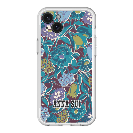 スリムプロテクションプレミアムケース with MagSafe［ ANNA SUI - ガーデンフワラー - シアン ］