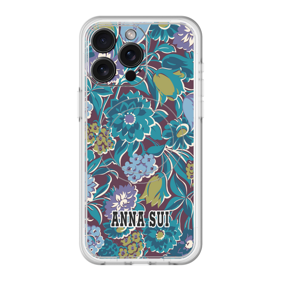 スリムプロテクションプレミアムケース with MagSafe［ ANNA SUI - ガーデンフワラー - シアン ］