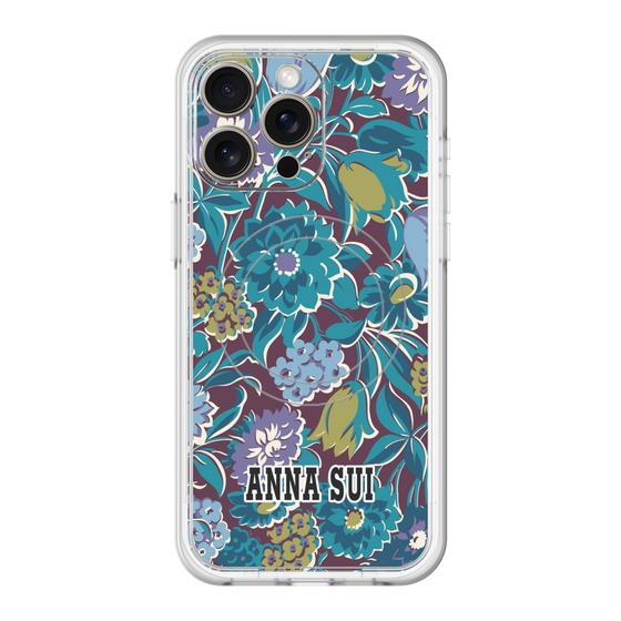 スリムプロテクションプレミアムケース with MagSafe［ ANNA SUI - ガーデンフワラー - シアン ］
