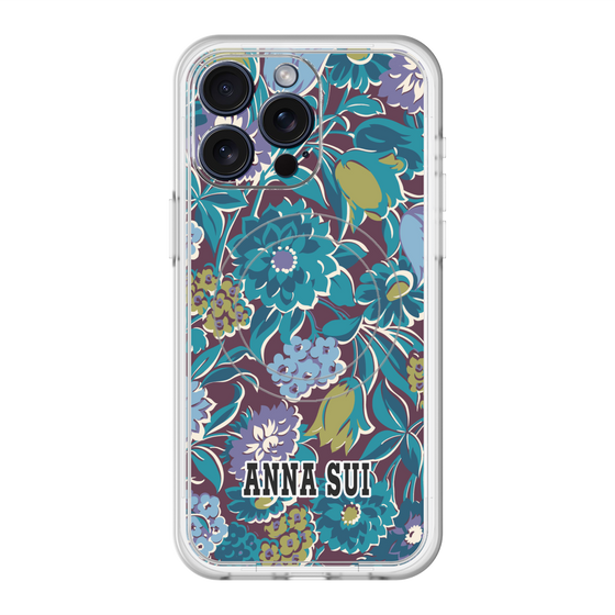 スリムプロテクションプレミアムケース with MagSafe［ ANNA SUI - ガーデンフワラー - シアン ］