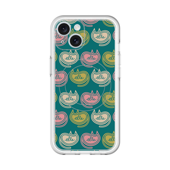 スリムプロテクションプレミアムケース with MagSafe［ ELLE - Cat Pattern - グリーン ］