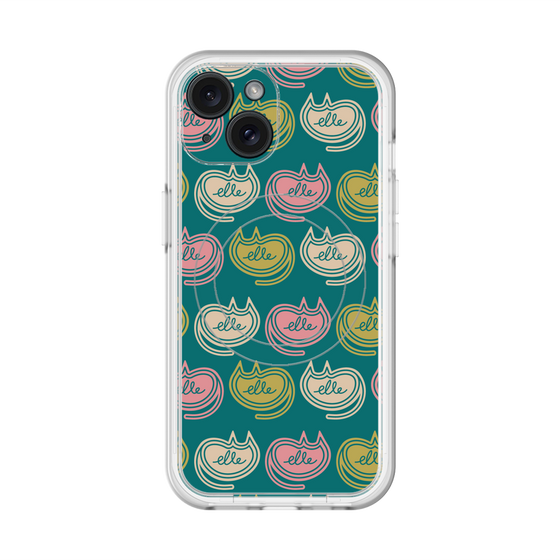 スリムプロテクションプレミアムケース with MagSafe［ ELLE - Cat Pattern - グリーン ］