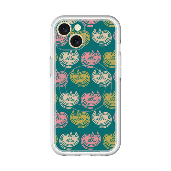 スリムプロテクションプレミアムケース with MagSafe［ ELLE - Cat Pattern - グリーン ］
