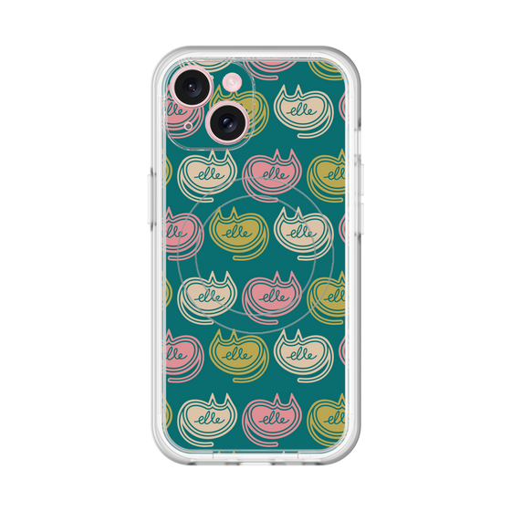 スリムプロテクションプレミアムケース with MagSafe［ ELLE - Cat Pattern - グリーン ］