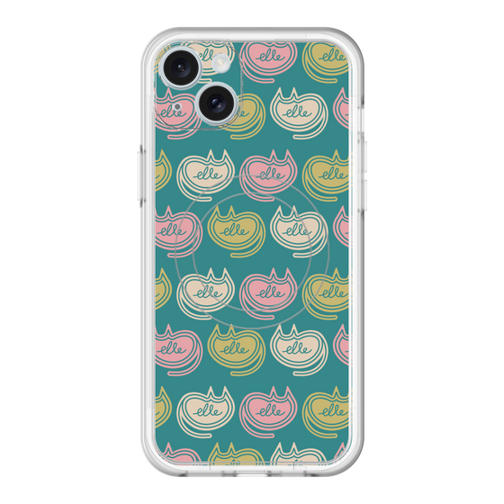 スリムプロテクションプレミアムケース with MagSafe［ ELLE - Cat Pattern - グリーン ］