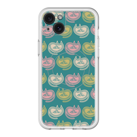 スリムプロテクションプレミアムケース with MagSafe［ ELLE - Cat Pattern - グリーン ］