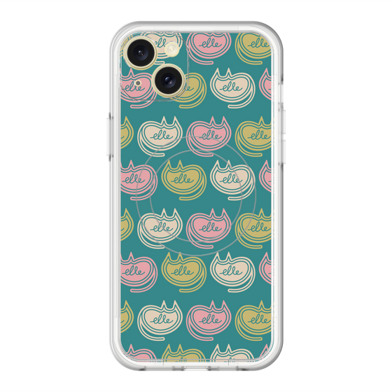 スリムプロテクションプレミアムケース with MagSafe［ ELLE - Cat Pattern - グリーン ］