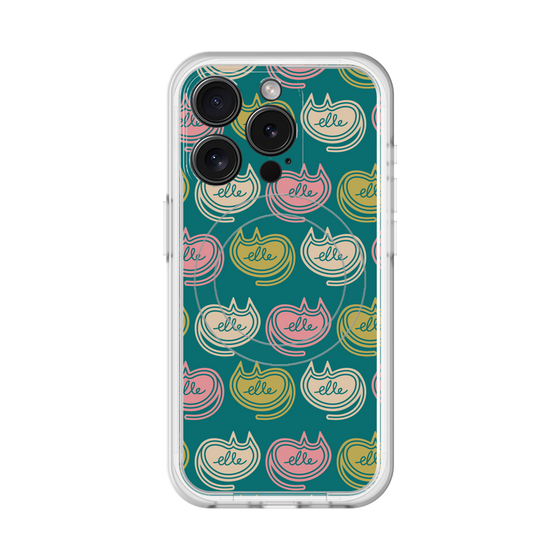 スリムプロテクションプレミアムケース with MagSafe［ ELLE - Cat Pattern - グリーン ］