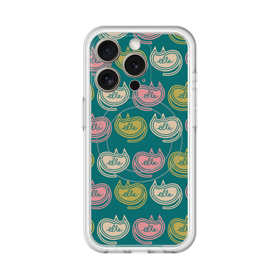 スリムプロテクションプレミアムケース with MagSafe［ ELLE - Cat Pattern - グリーン ］