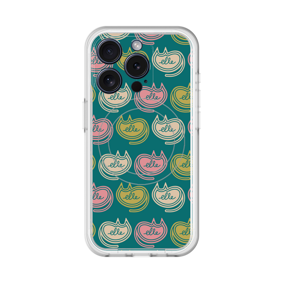 スリムプロテクションプレミアムケース with MagSafe［ ELLE - Cat Pattern - グリーン ］