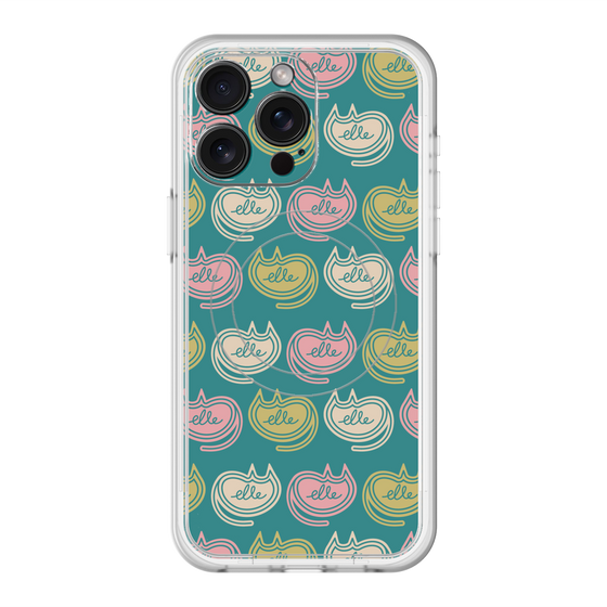 スリムプロテクションプレミアムケース with MagSafe［ ELLE - Cat Pattern - グリーン ］
