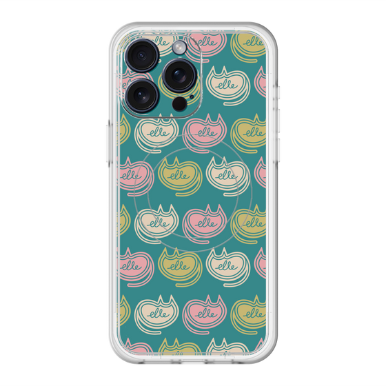 スリムプロテクションプレミアムケース with MagSafe［ ELLE - Cat Pattern - グリーン ］
