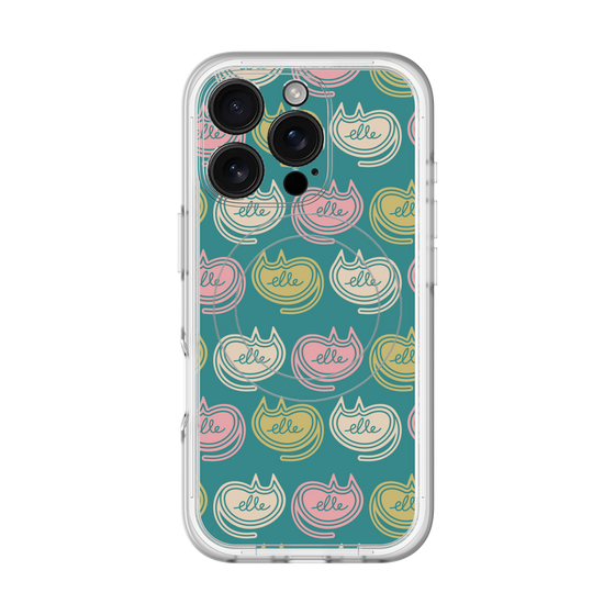 スリムプロテクションプレミアムケース with MagSafe［ ELLE - Cat Pattern - グリーン ］