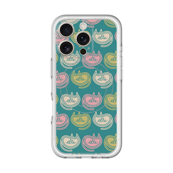 スリムプロテクションプレミアムケース with MagSafe［ ELLE - Cat Pattern - グリーン ］