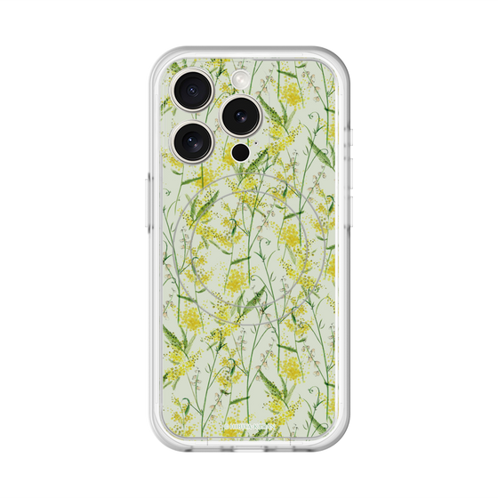 スリムプロテクションプレミアムケース with MagSafe［ 日比谷花壇 - DelicateGeometry - ライトグリーン ］