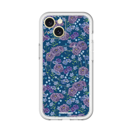 スリムプロテクションプレミアムケース with MagSafe［ 日比谷花壇 - FloralSymphony - ネイビー ］
