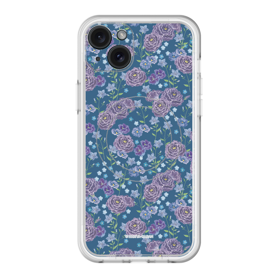 スリムプロテクションプレミアムケース with MagSafe［ 日比谷花壇 - FloralSymphony - ネイビー ］