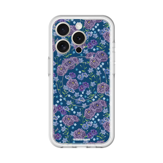 スリムプロテクションプレミアムケース with MagSafe［ 日比谷花壇 - FloralSymphony - ネイビー ］