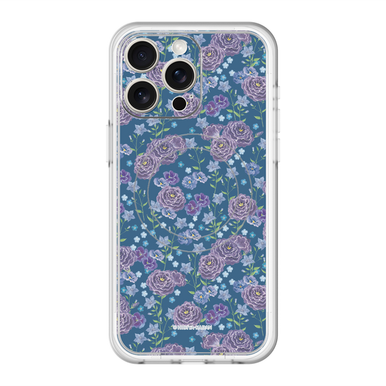 スリムプロテクションプレミアムケース with MagSafe［ 日比谷花壇 - FloralSymphony - ネイビー ］