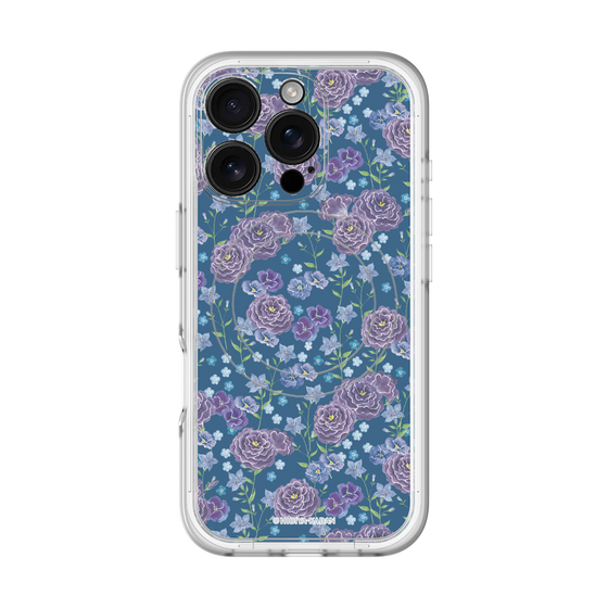 スリムプロテクションプレミアムケース with MagSafe［ 日比谷花壇 - FloralSymphony - ネイビー ］