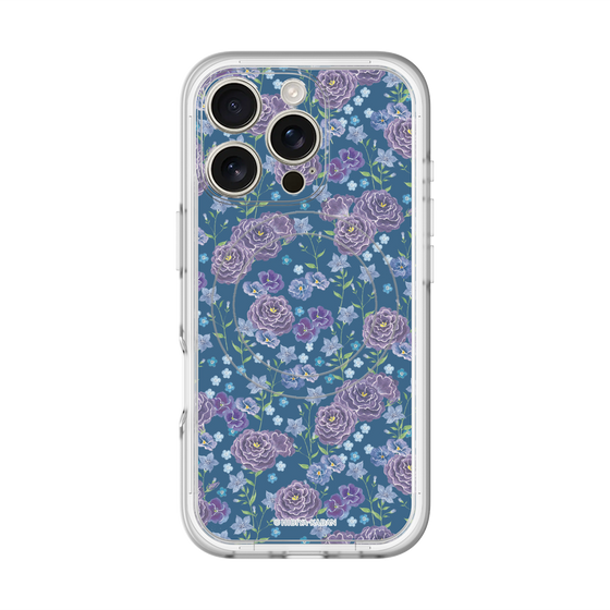 スリムプロテクションプレミアムケース with MagSafe［ 日比谷花壇 - FloralSymphony - ネイビー ］