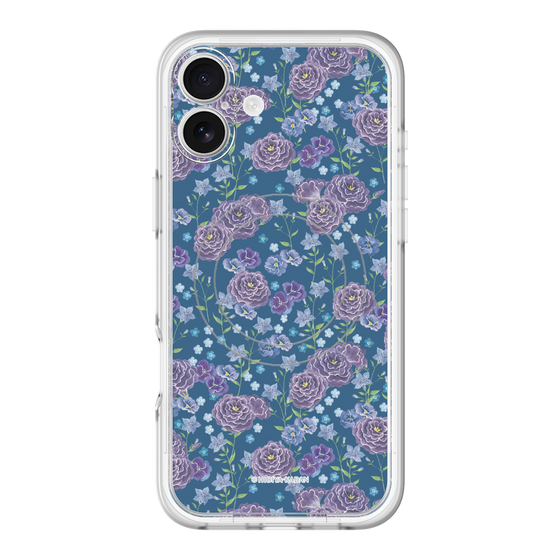 スリムプロテクションプレミアムケース with MagSafe［ 日比谷花壇 - FloralSymphony - ネイビー ］